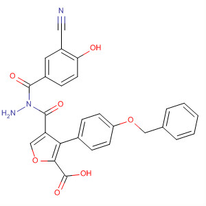 576168-24-6  2-Furancarboxylic acid, 3-[4-(phenylmethoxy)phenyl]-,2-(3-cyano-4-hydroxybenzoyl)hydrazide