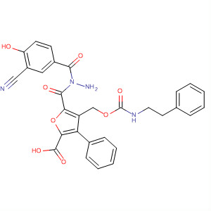 576168-61-1  2-Furancarboxylic acid,3-phenyl-4-[[[[(2-phenylethyl)amino]carbonyl]oxy]methyl]-,2-(3-cyano-4-hydroxybenzoyl)hydrazide