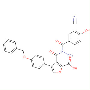 576168-74-6  2-Furancarboxylic acid, 4-[4-(phenylmethoxy)phenyl]-,2-(3-cyano-4-hydroxybenzoyl)hydrazide