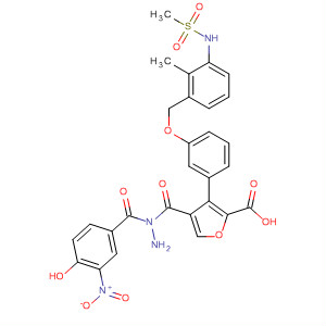 576170-65-5  2-Furancarboxylic acid,3-[3-[[2-methyl-3-[(methylsulfonyl)amino]phenyl]methoxy]phenyl]-,2-(4-hydroxy-3-nitrobenzoyl)hydrazide
