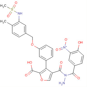 576170-66-6  2-Furancarboxylic acid,3-[3-[[4-methyl-3-[(methylsulfonyl)amino]phenyl]methoxy]phenyl]-,2-(4-hydroxy-3-nitrobenzoyl)hydrazide