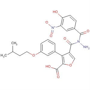 576171-02-3  2-Furancarboxylic acid, 3-[3-(3-methylbutoxy)phenyl]-,2-(4-hydroxy-3-nitrobenzoyl)hydrazide