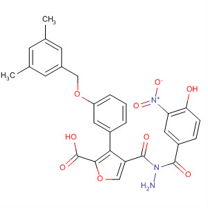 576171-44-3  2-Furancarboxylic acid, 3-[3-[(3,5-dimethylphenyl)methoxy]phenyl]-,2-(4-hydroxy-3-nitrobenzoyl)hydrazide