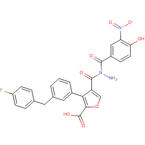 576171-49-8  2-Furancarboxylic acid, 3-[3-[(4-fluorophenyl)methyl]phenyl]-,2-(4-hydroxy-3-nitrobenzoyl)hydrazide
