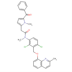 554421-87-3  1H-Pyrrole-2-acetamide,5-benzoyl-N-[2,4-dichloro-3-[[(2-methyl-8-quinolinyl)oxy]methyl]phenyl]-N,1-dimethyl-