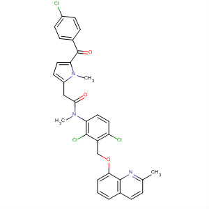 554421-89-5  1H-Pyrrole-2-acetamide,5-(4-chlorobenzoyl)-N-[2,4-dichloro-3-[[(2-methyl-8-quinolinyl)oxy]methyl]phenyl]-N,1-dimethyl-