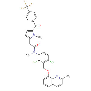 554421-90-8  1H-Pyrrole-2-acetamide,N-[2,4-dichloro-3-[[(2-methyl-8-quinolinyl)oxy]methyl]phenyl]-N,1-dimethyl-5-[4-(trifluoromethyl)benzoyl]-