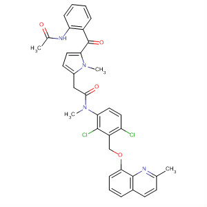 554421-96-4  1H-Pyrrole-2-acetamide,5-[2-(acetylamino)benzoyl]-N-[2,4-dichloro-3-[[(2-methyl-8-quinolinyl)oxy]methyl]phenyl]-N,1-dimethyl-