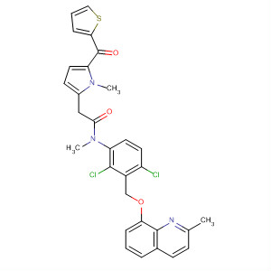 554421-99-7  1H-Pyrrole-2-acetamide,N-[2,4-dichloro-3-[[(2-methyl-8-quinolinyl)oxy]methyl]phenyl]-N,1-dimethyl-5-(2-thienylcarbonyl)-