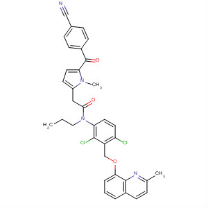 554422-08-1  1H-Pyrrole-2-acetamide,5-(4-cyanobenzoyl)-N-[2,4-dichloro-3-[[(2-methyl-8-quinolinyl)oxy]methyl]phenyl]-1-methyl-N-propyl-