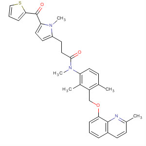 554422-15-0  1H-Pyrrole-2-propanamide,N-[2,4-dimethyl-3-[[(2-methyl-8-quinolinyl)oxy]methyl]phenyl]-N,1-dimethyl-5-(2-thienylcarbonyl)-