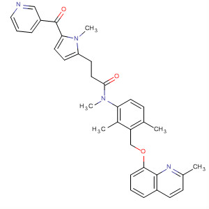 554422-16-1  1H-Pyrrole-2-propanamide,N-[2,4-dimethyl-3-[[(2-methyl-8-quinolinyl)oxy]methyl]phenyl]-N,1-dimethyl-5-(3-pyridinylcarbonyl)-