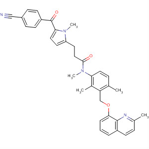 554422-18-3  1H-Pyrrole-2-propanamide,5-(4-cyanobenzoyl)-N-[2,4-dimethyl-3-[[(2-methyl-8-quinolinyl)oxy]methyl]phenyl]-N,1-dimethyl-