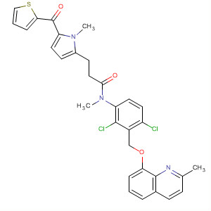 554422-19-4  1H-Pyrrole-2-propanamide,N-[2,4-dichloro-3-[[(2-methyl-8-quinolinyl)oxy]methyl]phenyl]-N,1-dimethyl-5-(2-thienylcarbonyl)-