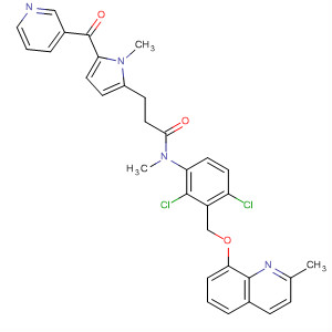 554422-20-7  1H-Pyrrole-2-propanamide,N-[2,4-dichloro-3-[[(2-methyl-8-quinolinyl)oxy]methyl]phenyl]-N,1-dimethyl-5-(3-pyridinylcarbonyl)-
