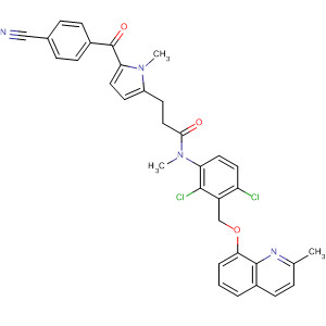 554422-22-9  1H-Pyrrole-2-propanamide,5-(4-cyanobenzoyl)-N-[2,4-dichloro-3-[[(2-methyl-8-quinolinyl)oxy]methyl]phenyl]-N,1-dimethyl-