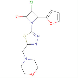 528597-70-8  2-Azetidinone,3-chloro-4-(2-furanyl)-1-[5-(4-morpholinylmethyl)-1,3,4-thiadiazol-2-yl]-
