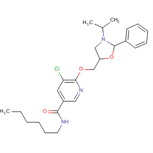 54189-85-4  3-Pyridinecarboxamide,5-chloro-N-hexyl-6-[[3-(1-methylethyl)-2-phenyl-5-oxazolidinyl]methoxy]-