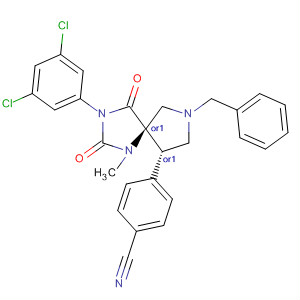 509080-51-7  Benzonitrile,4-[(5R,9S)-3-(3,5-dichlorophenyl)-1-methyl-2,4-dioxo-7-(phenylmethyl)-1,3,7-triazaspiro[4.4]non-9-yl]-, rel-