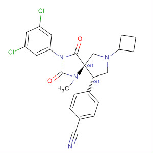509080-85-7  Benzonitrile,4-[(5R,9S)-7-cyclobutyl-3-(3,5-dichlorophenyl)-1-methyl-2,4-dioxo-1,3,7-triazaspiro[4.4]non-9-yl]-, rel-