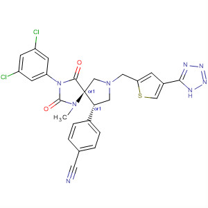 509083-32-3  Benzonitrile,4-[(5R,9S)-3-(3,5-dichlorophenyl)-1-methyl-2,4-dioxo-7-[[4-(1H-tetrazol-5-yl)-2-thienyl]methyl]-1,3,7-triazaspiro[4.4]non-9-yl]-, rel-