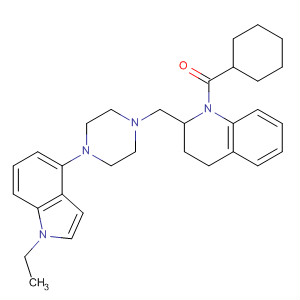 511232-03-4  Quinoline,1-(cyclohexylcarbonyl)-2-[[4-(1-ethyl-1H-indol-4-yl)-1-piperazinyl]methyl]-1,2,3,4-tetrahydro-