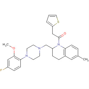 511235-18-0  Quinoline,2-[[4-(4-fluoro-2-methoxyphenyl)-1-piperazinyl]methyl]-1,2,3,4-tetrahydro-6-methyl-1-(2-thienylacetyl)-