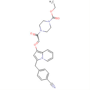 501948-28-3  1-Piperazinecarboxylic acid,4-[[3-[(4-cyanophenyl)methyl]-1-indolizinyl]oxoacetyl]-, ethyl ester