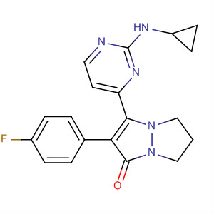 503072-14-8  1H,5H-Pyrazolo[1,2-a]pyrazol-1-one,3-[2-(cyclopropylamino)-4-pyrimidinyl]-2-(4-fluorophenyl)-6,7-dihydro-