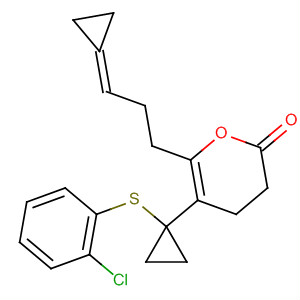 500703-09-3  2H-Pyran-2-one,5-[1-[(2-chlorophenyl)thio]cyclopropyl]-6-(3-cyclopropylidenepropyl)-3,4-dihydro-