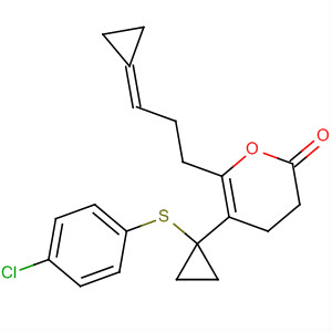 500703-12-8  2H-Pyran-2-one,5-[1-[(4-chlorophenyl)thio]cyclopropyl]-6-(3-cyclopropylidenepropyl)-3,4-dihydro-