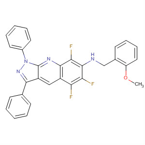 501014-19-3  1H-Pyrazolo[3,4-b]quinolin-7-amine,5,6,8-trifluoro-N-[(2-methoxyphenyl)methyl]-1,3-diphenyl-