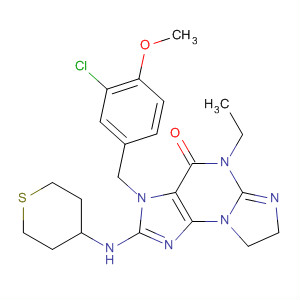 501430-99-5  3H-Imidazo[2,1-b]purin-4(5H)-one,3-[(3-chloro-4-methoxyphenyl)methyl]-5-ethyl-7,8-dihydro-2-[(tetrahydro-2H-thiopyran-4-yl)amino]-
