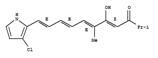 50656-96-7  4,6,8,10-Undecatetraen-3-one,11-(3-chloro-1H-pyrrol-2-yl)-5-hydroxy-2,6-dimethyl-, (4Z,6E,8E,10E)- 50656-96-7  4,6,8,10-Undecatetraen-3-one,11-(3-chloro-1H-pyrrol-2-yl)-5-hydroxy-2,6-dimethyl-, (4Z,6E,8E,10E)-