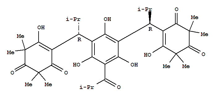 54247-21-1  4-Cyclohexene-1,3-dione,4,4'-[[2,4,6-trihydroxy-5-(2-methyl-1-oxopropyl)-1,3-phenylene]bis[(1R)-2-methylpropylidene]]bis[5-hydroxy-2,2,6,6-tetramethyl-,rel-(+)-