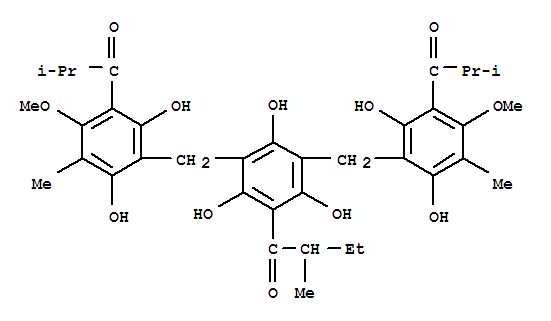 55576-65-3  1-Butanone,1-[3,5-bis[[2,6-dihydroxy-4-methoxy-3-methyl-5-(2-methyl-1-oxopropyl)phenyl]methyl]-2,4,6-trihydroxyphenyl]-2-methyl-(9CI)