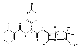 56453-01-1  4-Thia-1-azabicyclo[3.2.0]heptane-2-carboxylicacid,6-[[(2R)-(4-hydroxyphenyl)[[(4-oxo-4H-thiopyran-3-yl)carbonyl]amino]acetyl]amino]-3,3-dimethyl-7-oxo-,(2S,5R,6R)- (9CI)