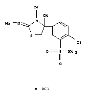 56488-57-4  Benzenesulfonamide,2-chloro-5-[4-hydroxy-3-methyl-2-(methylimino)-4-thiazolidinyl]-, hydrochloride(1:1)