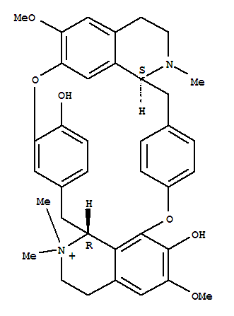 57-95-4  13H-4,6:21,24-Dietheno-8,12-metheno-1H-pyrido[3',2':14,15][1,11]dioxacycloeicosino[2,3,4-ij]isoquinolinium,2,3,13a,14,15,16,25,25a-octahydro-9,19-dihydroxy-18,29-dimethoxy-1,14,14-trimethyl-,(13aR,25aS)-