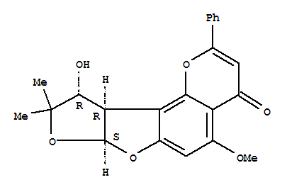 58276-83-8  4H-Furo[3',2':4,5]furo[2,3-h]-1-benzopyran-4-one,7a,9,10,10a-tetrahydro-10-hydroxy-5-methoxy-9,9-dimethyl-2-phenyl-,(7aR,10S,10aS)-rel-(+)-