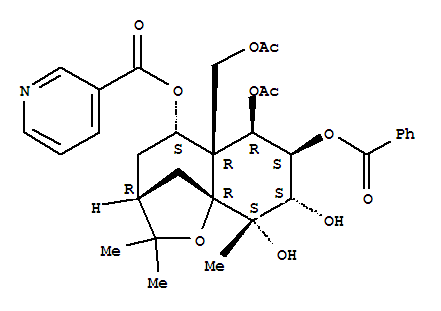 58546-13-7  3-Pyridinecarboxylicacid,(3R,5S,5aR,6R,7S,8S,9S,9aR)-6-(acetyloxy)-5a-[(acetyloxy)methyl]-7-(benzoyloxy)octahydro-8,9-dihydroxy-2,2,9-trimethyl-2H-3,9a-methano-1-benzoxepin-5-ylester, rel-(+)-