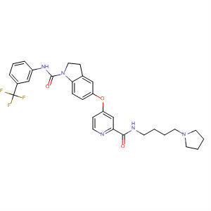 694497-95-5  1H-Indole-1-carboxamide,2,3-dihydro-5-[[2-[[[4-(1-pyrrolidinyl)butyl]amino]carbonyl]-4-pyridinyl]oxy]-N-[3-(trifluoromethyl)phenyl]-