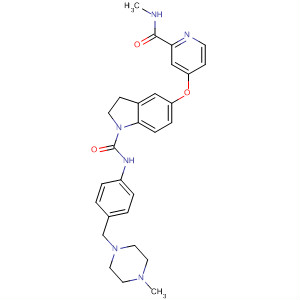 694498-09-4  1H-Indole-1-carboxamide,2,3-dihydro-5-[[2-[(methylamino)carbonyl]-4-pyridinyl]oxy]-N-[4-[(4-methyl-1-piperazinyl)methyl]phenyl]-