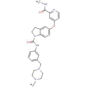 694498-11-8  1H-Indole-1-carboxamide,2,3-dihydro-5-[[2-[(methylamino)carbonyl]-4-pyridinyl]oxy]-N-[3-[(4-methyl-1-piperazinyl)methyl]phenyl]-