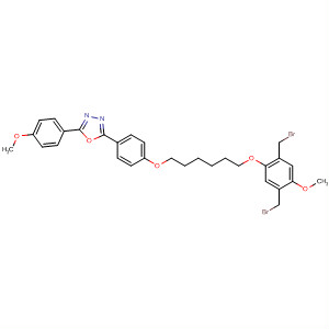 697299-43-7  1,3,4-Oxadiazole,2-[4-[[6-[2,5-bis(bromomethyl)-4-methoxyphenoxy]hexyl]oxy]phenyl]-5-(4-methoxyphenyl)-