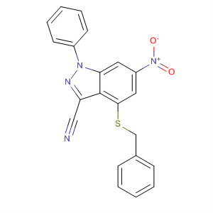 681001-74-1  1H-Indazole-3-carbonitrile, 6-nitro-1-phenyl-4-[(phenylmethyl)thio]-