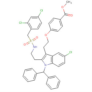 683813-13-0  Benzoic acid,4-[2-[5-chloro-2-[2-[[[(2,4-dichlorophenyl)methyl]sulfonyl]amino]ethyl]-1-(diphenylmethyl)-1H-indol-3-yl]ethoxy]-, methyl ester