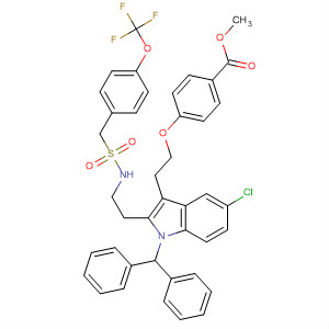 683813-56-1  Benzoic acid,4-[2-[5-chloro-1-(diphenylmethyl)-2-[2-[[[[4-(trifluoromethoxy)phenyl]methyl]sulfonyl]amino]ethyl]-1H-indol-3-yl]ethoxy]-, methyl ester