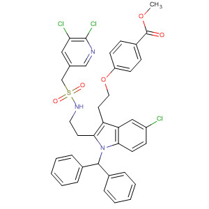 683813-63-0  Benzoic acid,4-[2-[5-chloro-2-[2-[[[(5,6-dichloro-3-pyridinyl)methyl]sulfonyl]amino]ethyl]-1-(diphenylmethyl)-1H-indol-3-yl]ethoxy]-, methyl ester