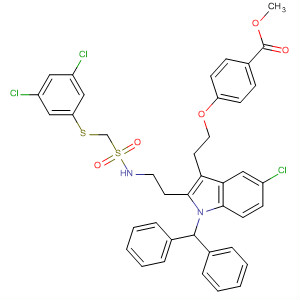 683813-72-1  Benzoic acid,4-[2-[5-chloro-2-[2-[[[[(3,5-dichlorophenyl)thio]methyl]sulfonyl]amino]ethyl]-1-(diphenylmethyl)-1H-indol-3-yl]ethoxy]-, methyl ester